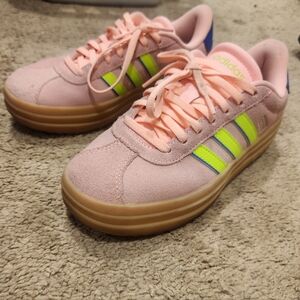 Adidas Light Pink Sneakers with Neon Yellow Stripes